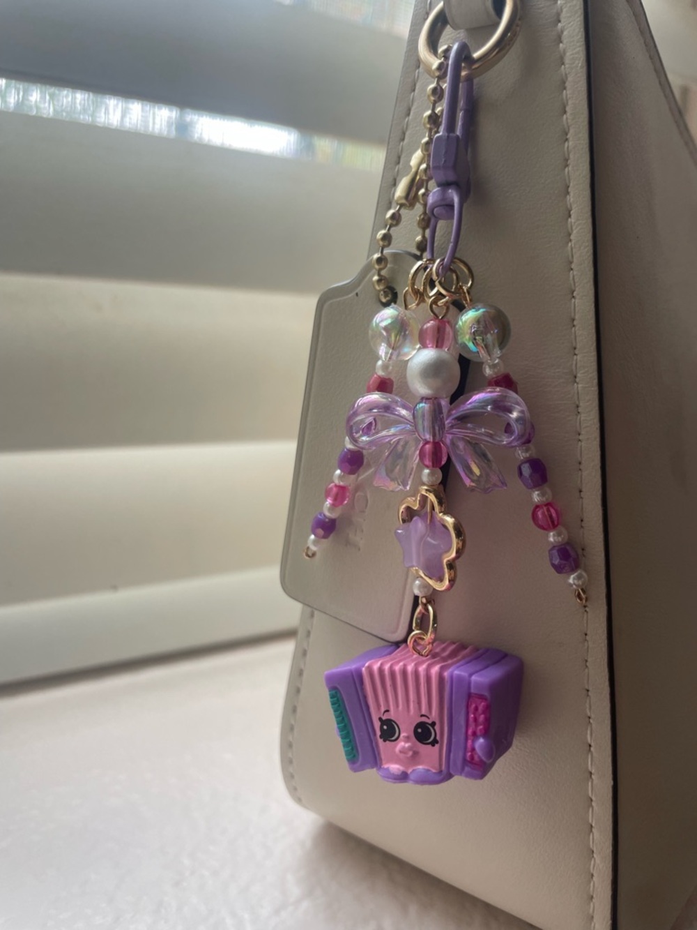 Shopkins Purple and Pink Beaded Charm Keychain with Bow